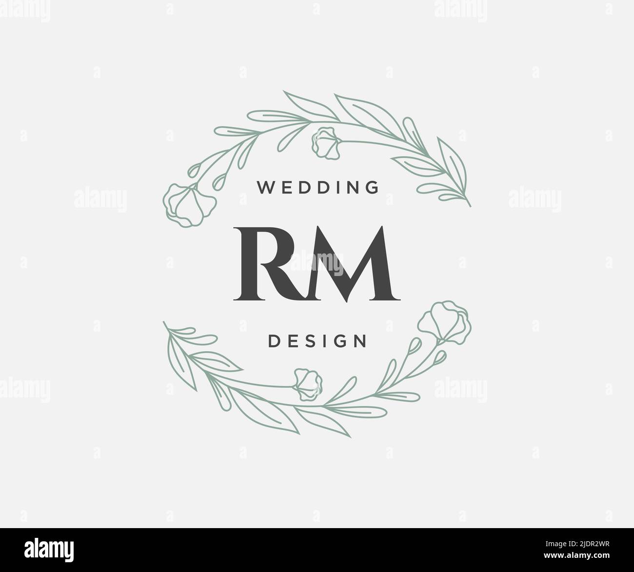RM iniziali lettera Wedding monogramma collezione loghi, disegnati a mano moderni minimalistici e modelli floreali per carte di invito, Salva la data, elegante Illustrazione Vettoriale
