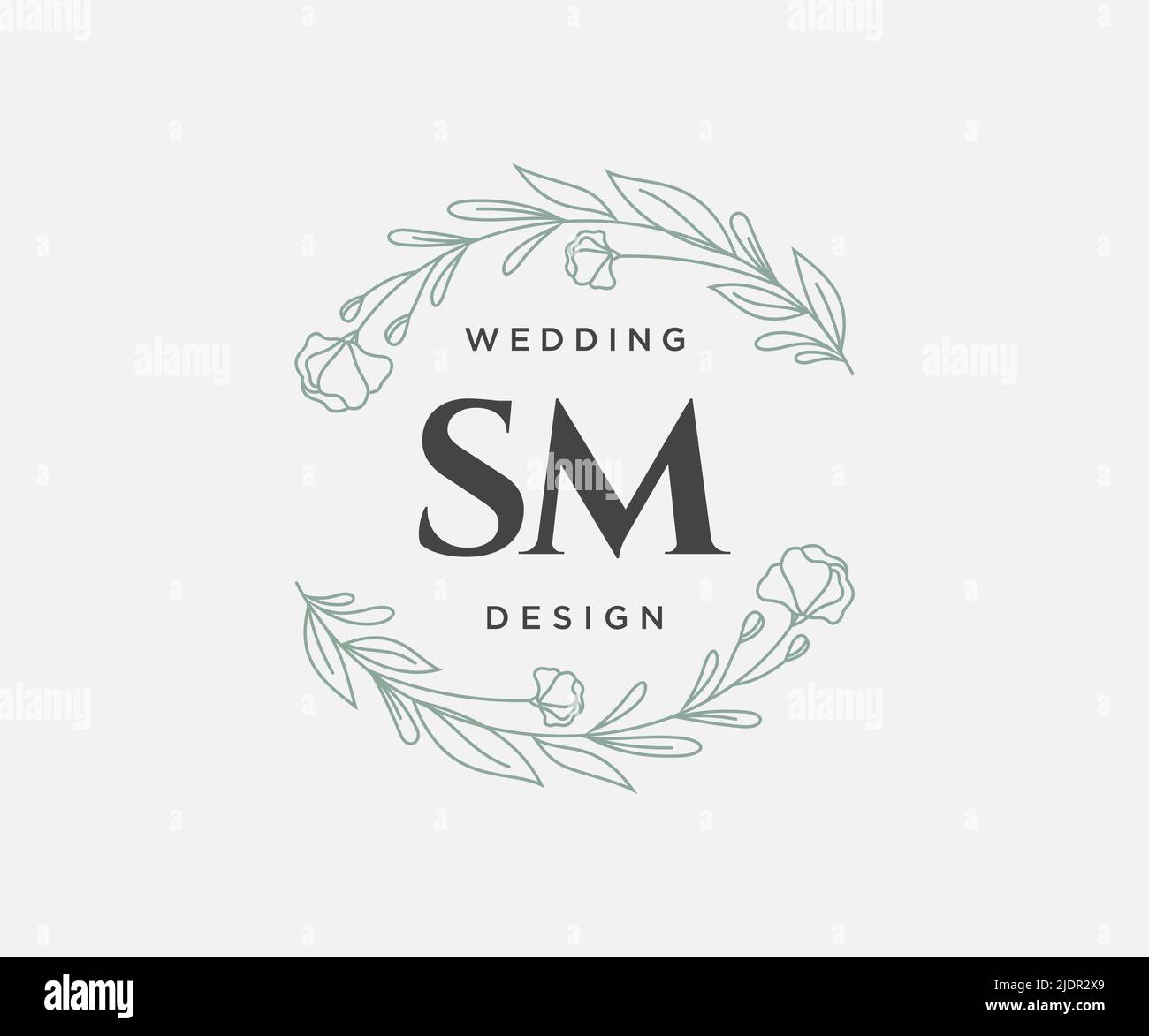 SM iniziali lettera Wedding monogramma collezione loghi, disegnati a mano moderni minimalistici e modelli floreali per carte di invito, Salva la data, elegante Illustrazione Vettoriale