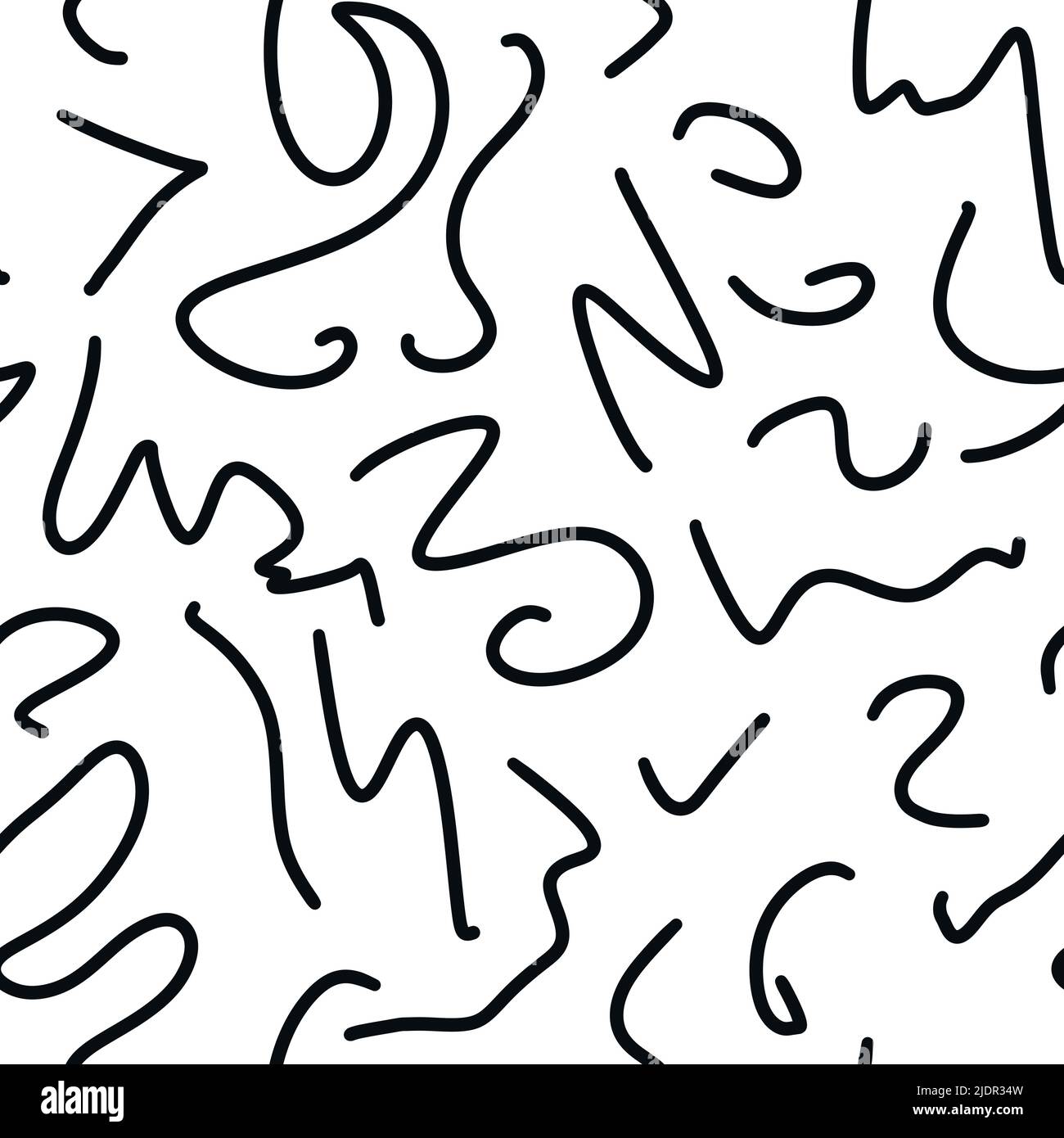 Disegno a mano senza giunture in bianco e nero astratto. Linee geometriche monocromatiche spirali curve a punti. Per un arredamento moderno e minimalista che avvolge carta da parati tessile Foto Stock