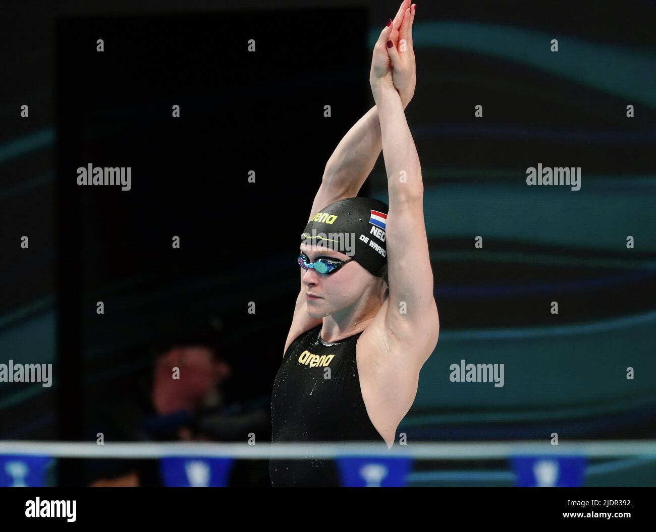 Maaike de Waard (NED) sulle semifinales del backstroke femminile 50m durante i Campionati mondiali di acquatica FINA del 19th il 21 giugno 2022 presso la Duna Arena di Budapest, Ungheria Foto di SCS/Soenar Chamid/AFLO (HOLLAND OUT) Foto Stock