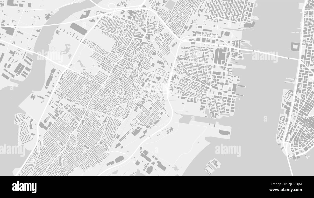 Bianco e grigio chiaro Jersey City area mappa vettoriale di sfondo, strade e illustrazione cartografica acqua. Proporzioni widescreen, design piatto digitale st Illustrazione Vettoriale
