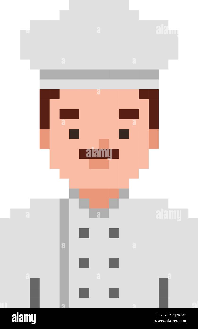 Chef isolato su sfondo bianco. Cuoco pixel gioco illustrazione stile. Design vettoriale pixel art. icona a 8 bit Illustrazione Vettoriale