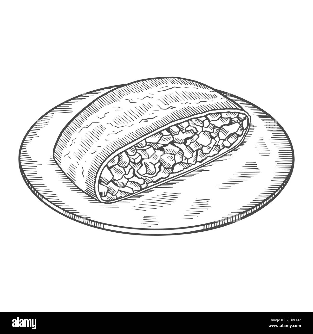 apfelstrudel cucina tedesca o tedesca cucina tradizionale cibo isolato doodle disegno a mano con contorno stile illustrazione vettoriale Foto Stock