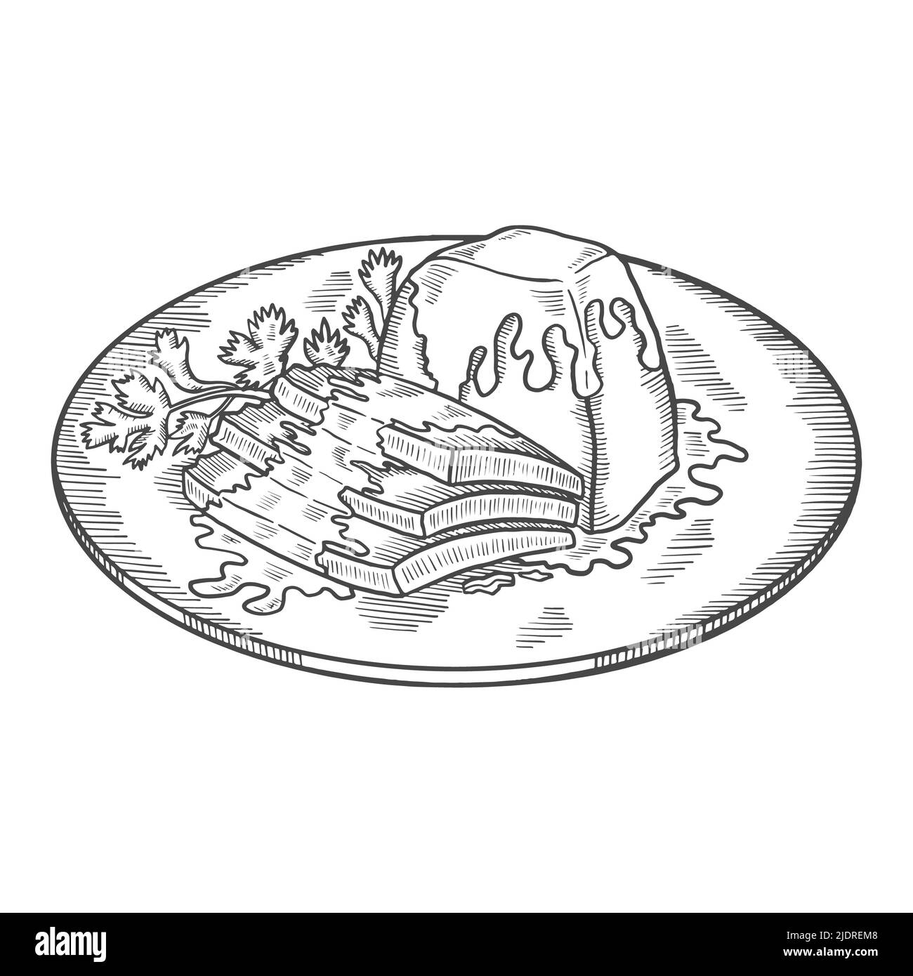 sauerbraten cucina tedesca o tedesca tradizionale cibo isolato doodle disegno a mano con contorno stile illustrazione vettoriale Foto Stock