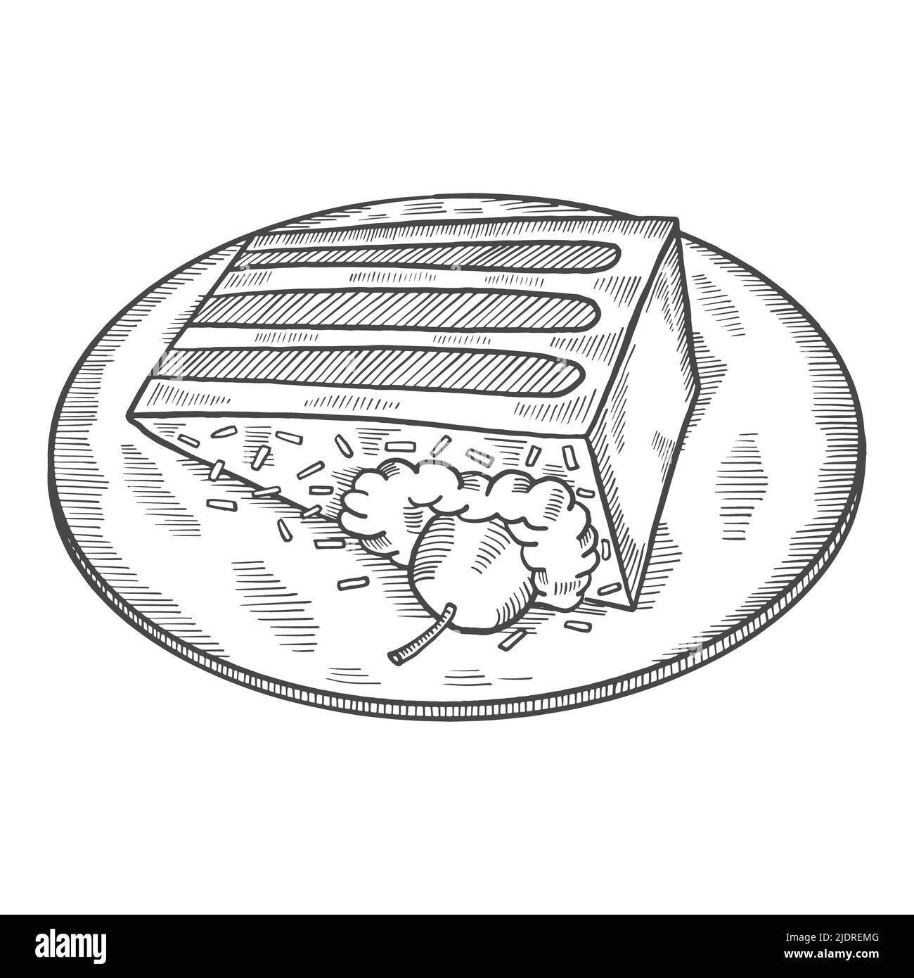 schwarzwalder tedesco o germania cucina tradizionale cibo isolato doodle disegno a mano con disegno vettoriale stile contorno Foto Stock