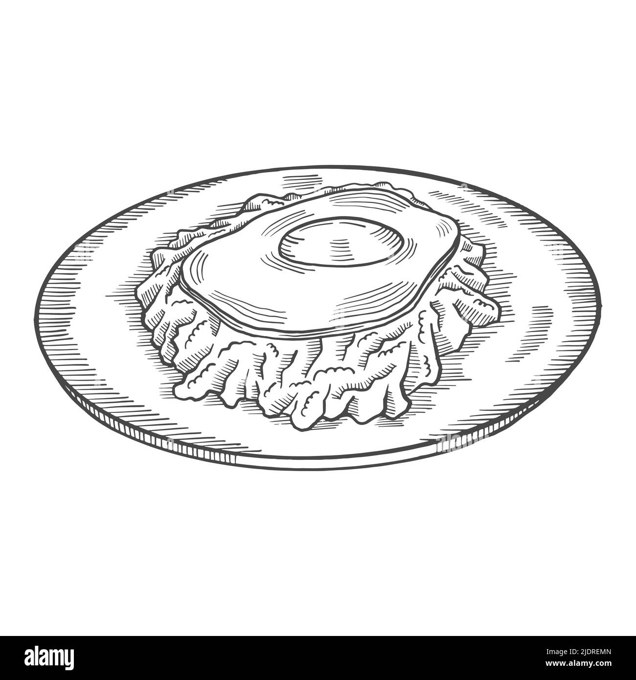 labskaus cucina tedesca o tedesca cucina tradizionale cibo isolato doodle disegno a mano con disegno vettoriale stile contorno Foto Stock