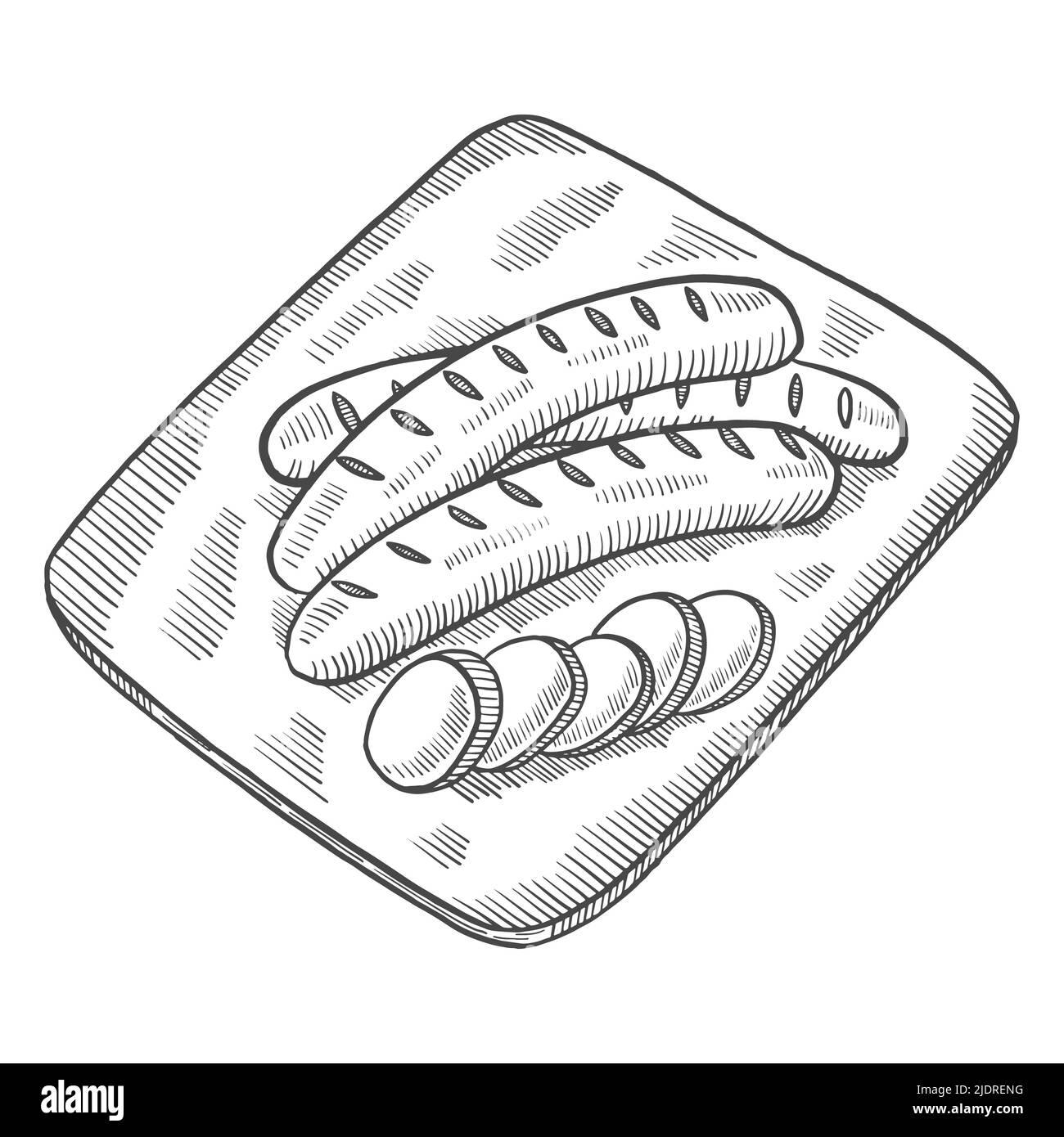 salsiccia tedesco o germania cucina tradizionale cibo isolato doodle disegno a mano con disegno di stile contorno vettore illustrazione Foto Stock