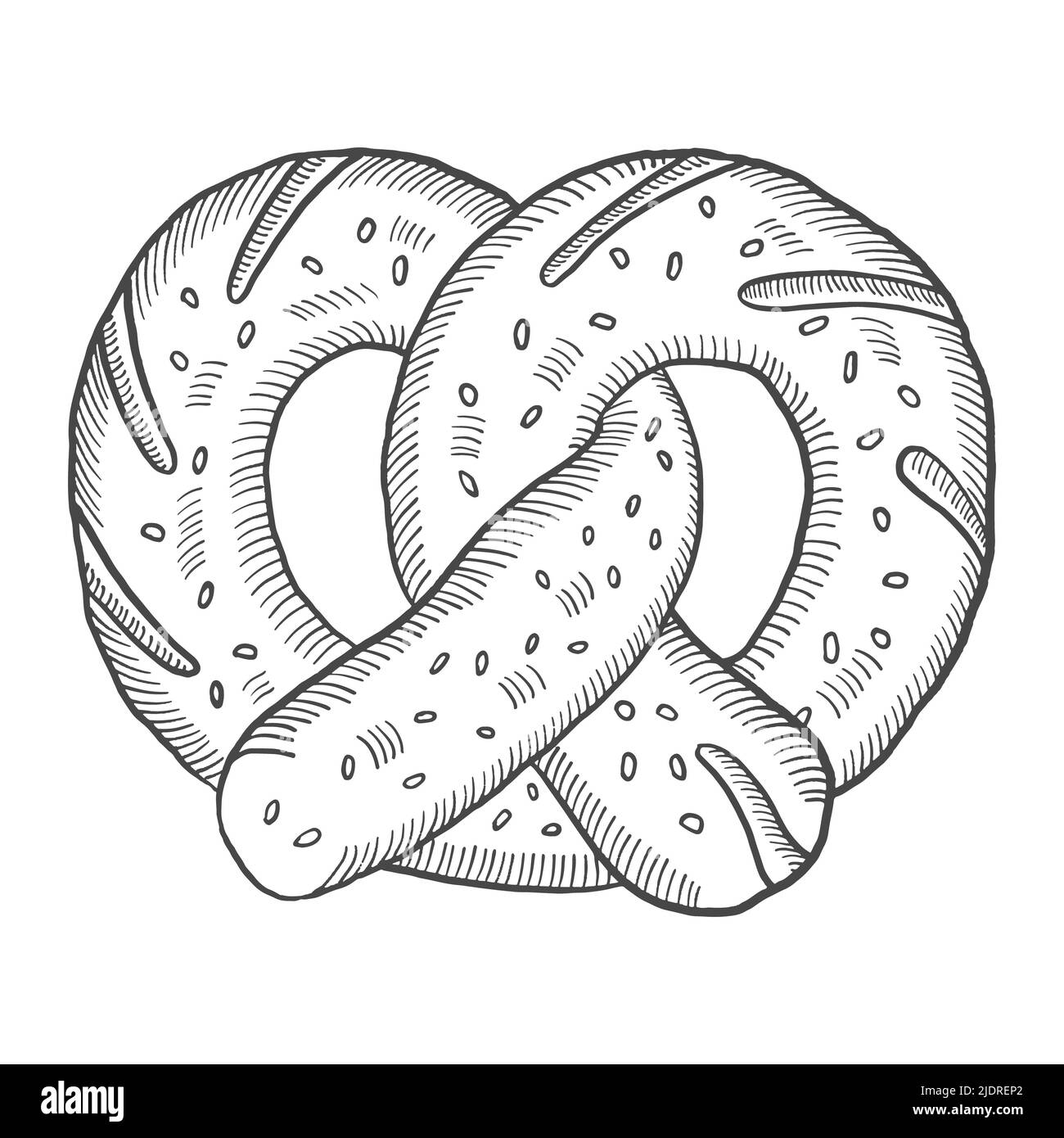 pretzels tedesco o la germania cucina tradizionale cibo isolato doodle disegno a mano con contorno stile illustrazione vettoriale Foto Stock