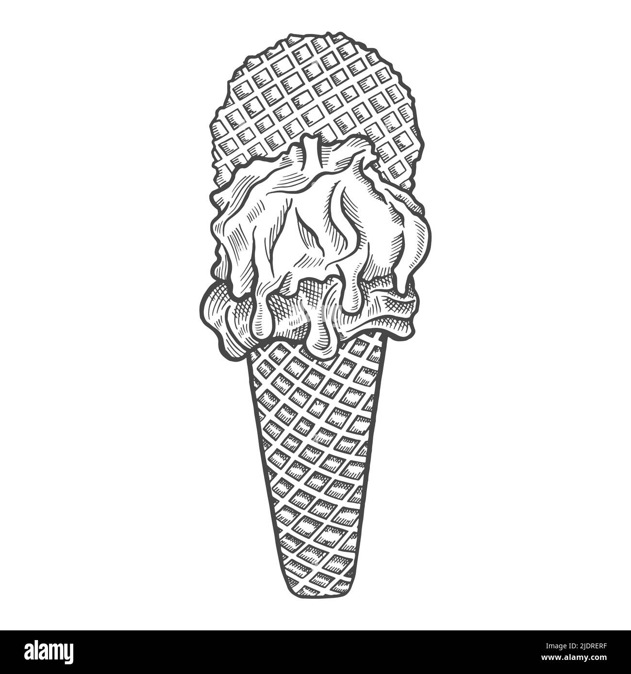 gelato gelato italia o cucina italiana cibo tradizionale isolato scarabeo disegno a mano con disegno vettoriale stile contorno Foto Stock