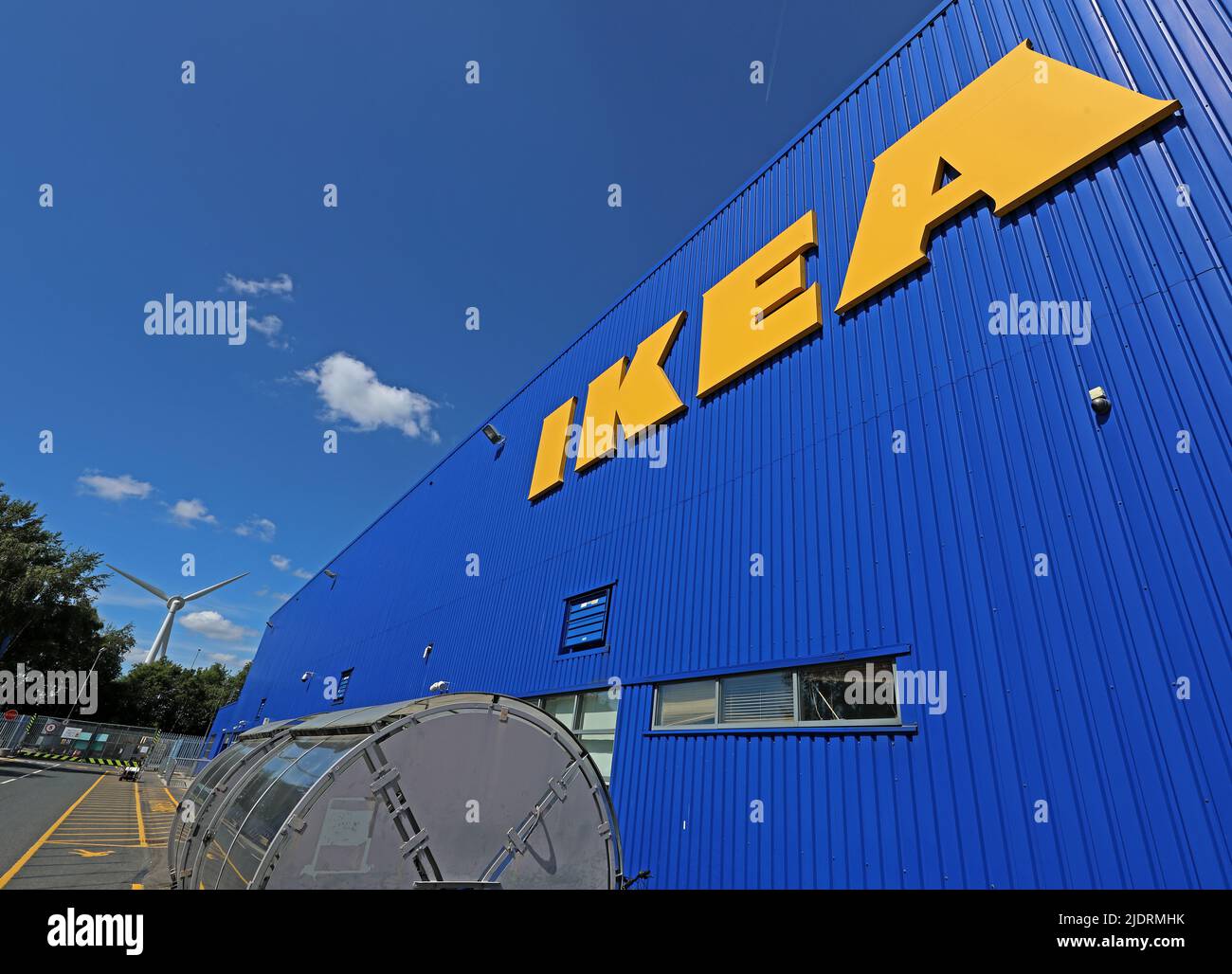 IKEA Svedese flat-pack mobili superstore a Warrington, UKS primo, aperto nel 1987.910 Europa Blvd, Westbrook, Warrington, Cheshire WA5 7TY Foto Stock