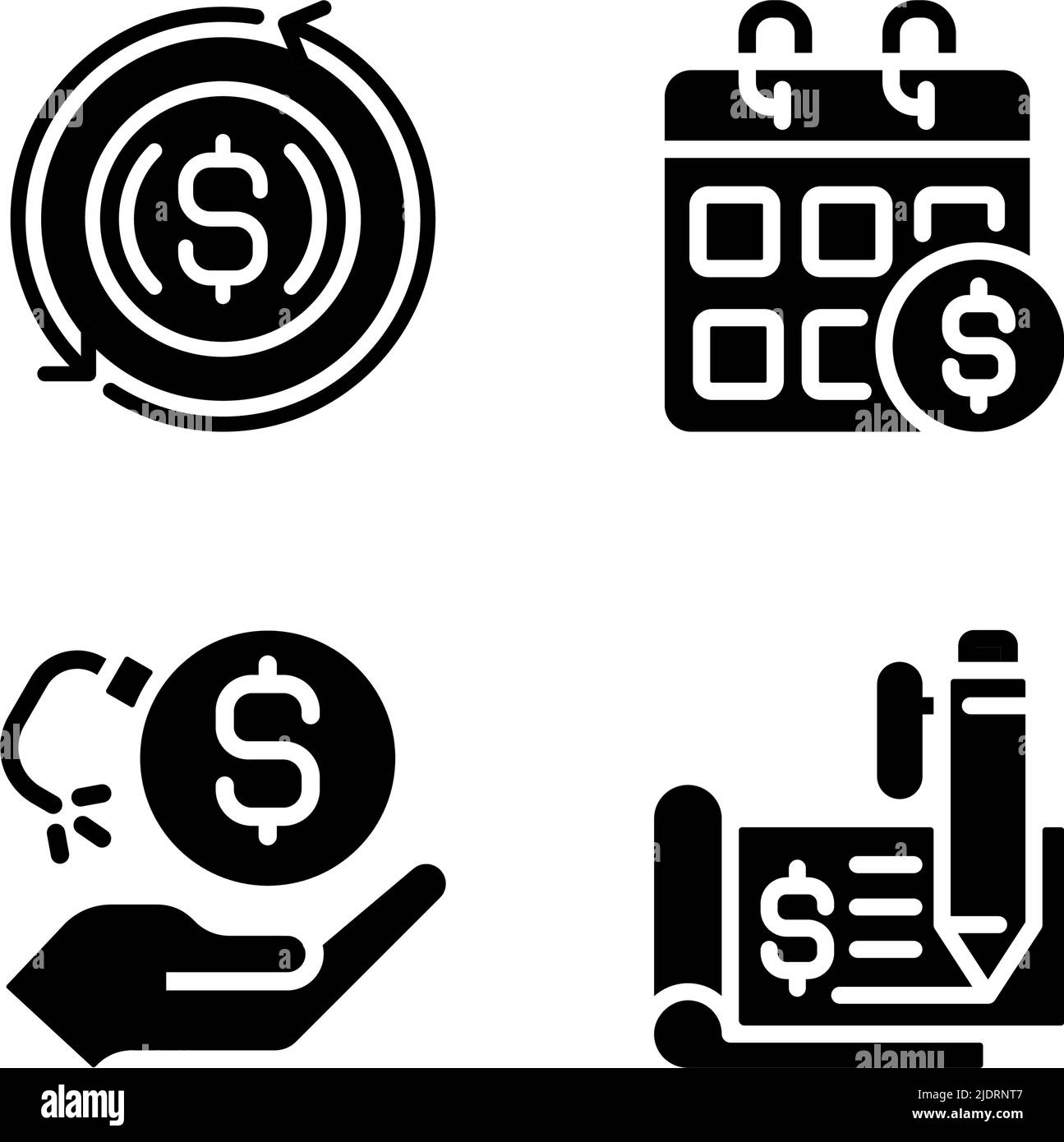 Icone glyph nere per transazioni e pagamenti impostate su uno spazio vuoto Illustrazione Vettoriale