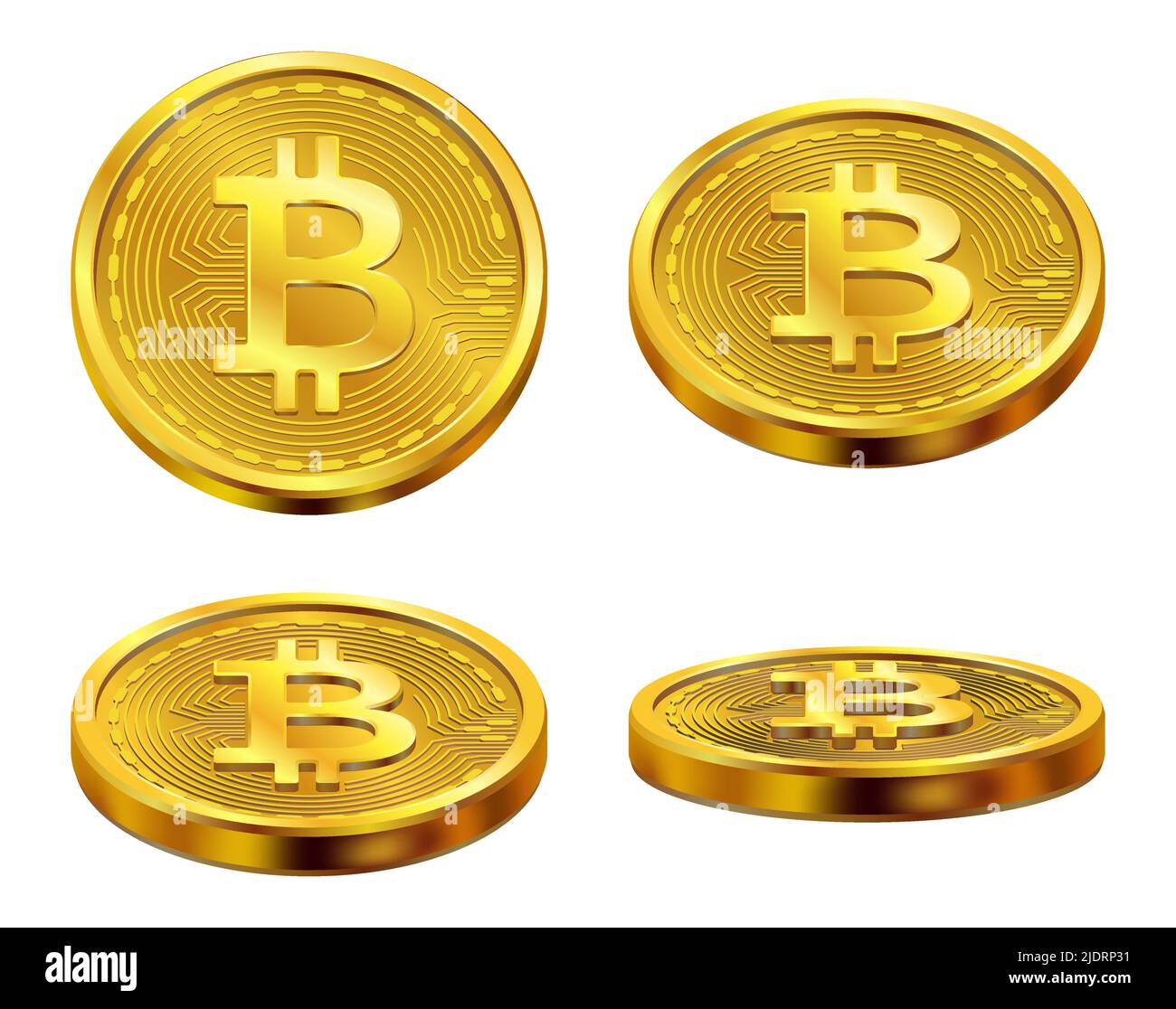 Bitcoin. Realisticamente blockchain monete d'oro criptovaluta rete futura Web economia simboli decente vettore bitcoin immagine Illustrazione Vettoriale