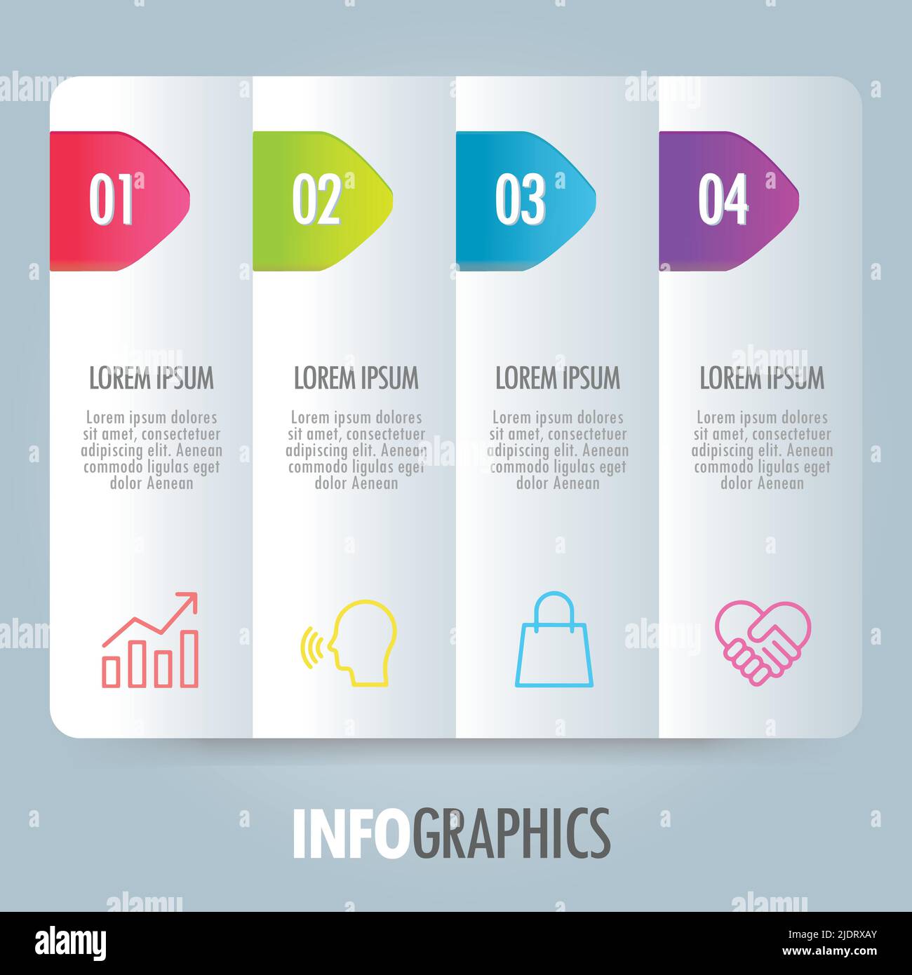 Modello di infografica digitale moderna colorata quattro opzioni icone numerate di marketing di processo Layout di presentazione aziendale per Banner Web Design Illustrazione Vettoriale