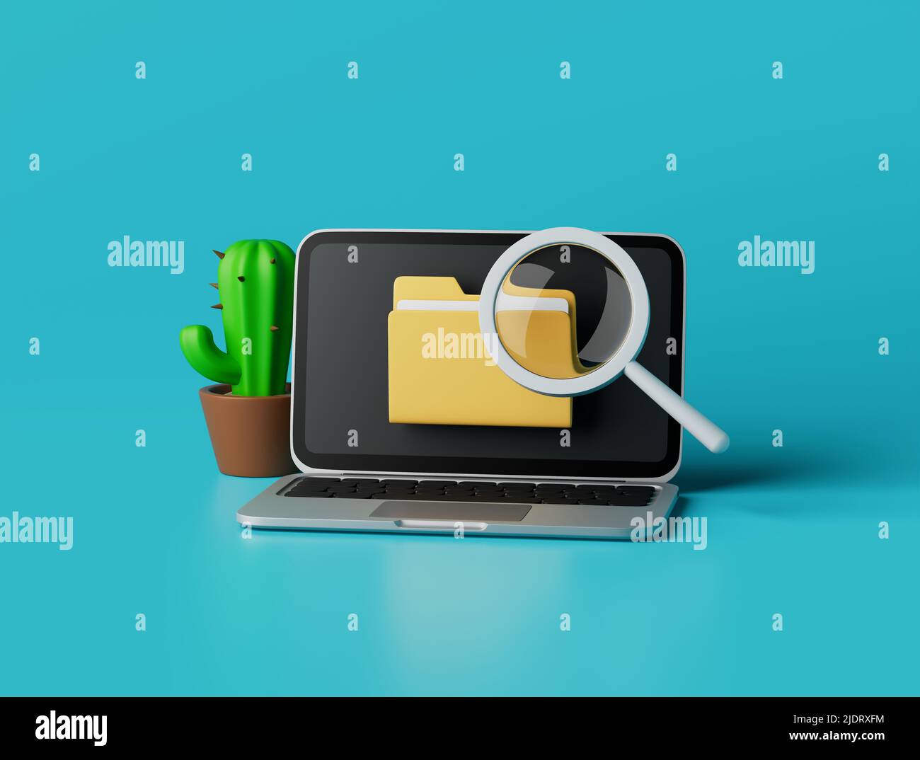 Cartella di ricerca semplice nell'illustrazione di rendering di explorer 3D. Oggetto isolato in background Foto Stock