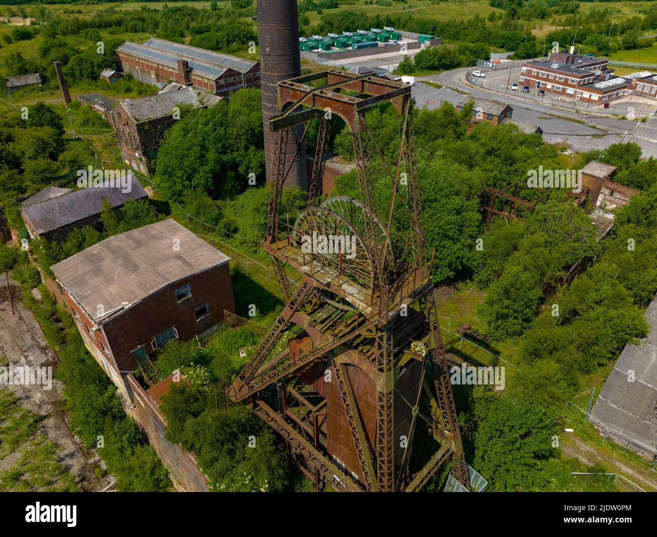 Chatterley Whitfield abbandonò la cava dismessa ex miniera e museo Stoke on Trent Staffordshire Drone fotografia aerea Foto Stock