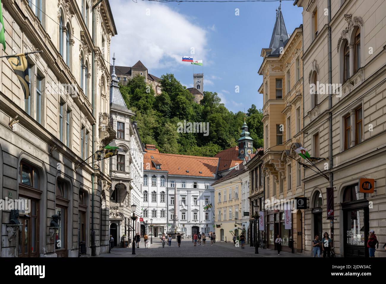Centro di Lubiana e Castello, Lubiana, Slovenia Foto Stock