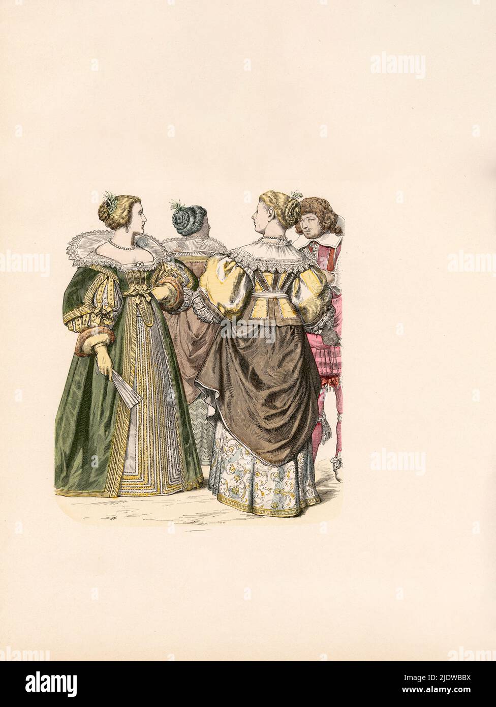 Noblewomen, Francia, metà del 17th secolo, illustrazione, la storia del costume, Braun & Schneider, Monaco, Germania, 1861-1880 Foto Stock