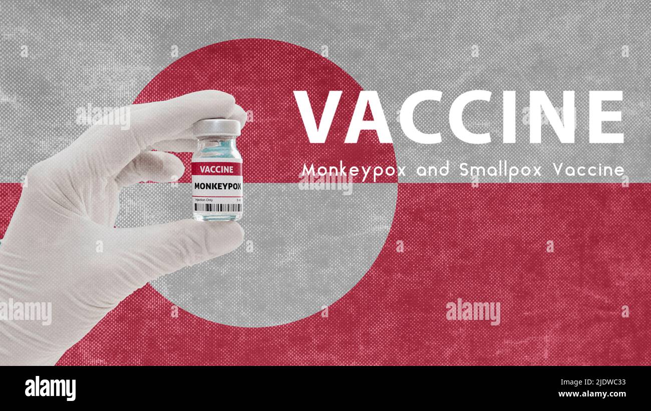 Vaccino Monkeypox e Smallpox, virus della pandemia di scimmipox, vaccinazione in Groenlandia per Monkeypox immagine ha rumore, granularità e compressione artefatto Foto Stock