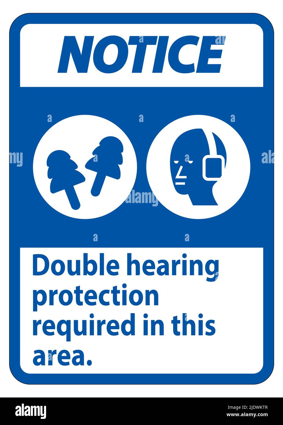Cartello di avviso in questa zona è richiesta la protezione per l'udito  doppia con cuffie antirumore e tappi per orecchie Immagine e Vettoriale -  Alamy