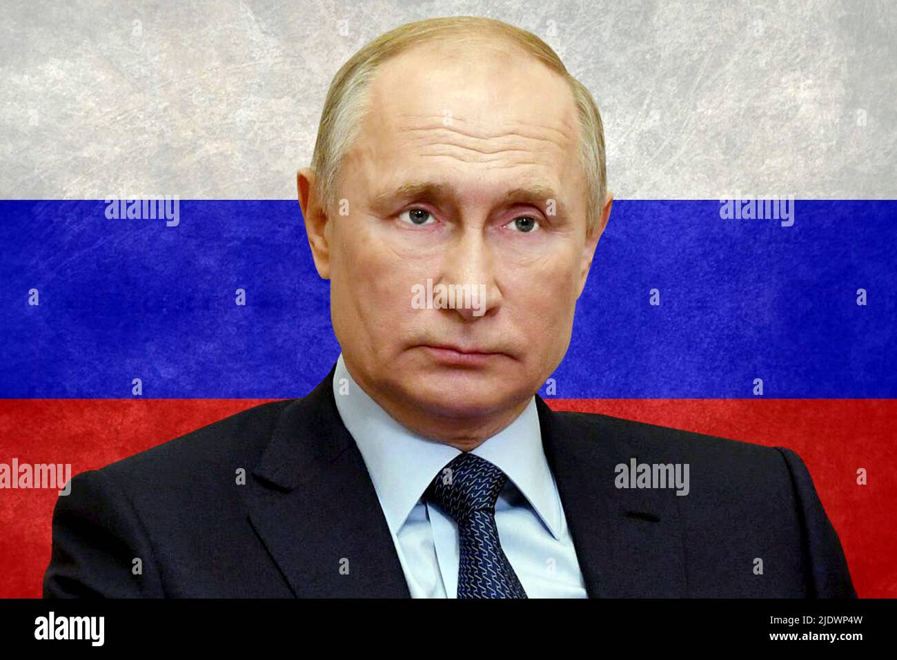 Vladimir Putin e bandiera russa Foto Stock
