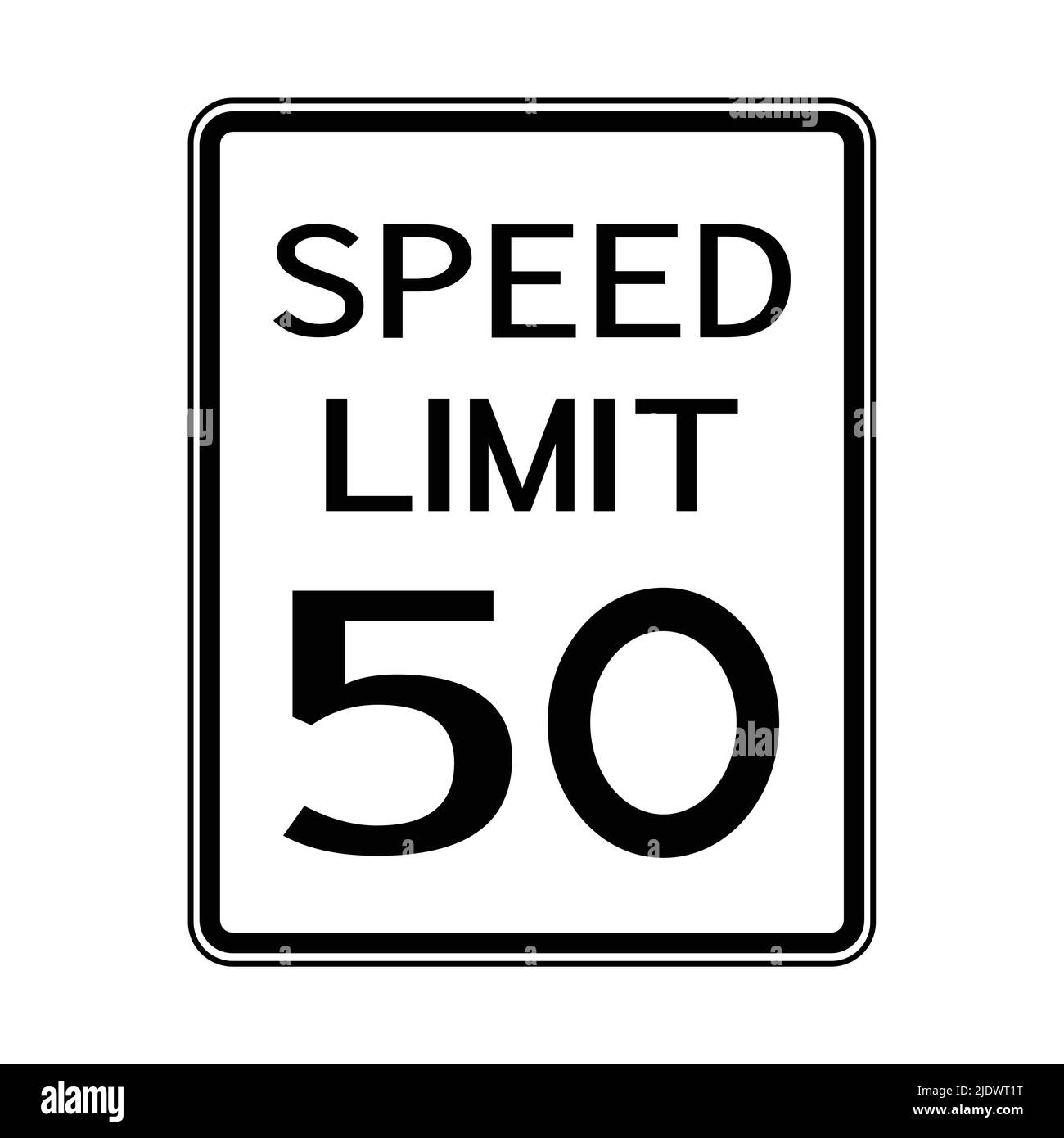 USA Road Traffic Transportation Sign: Limite di velocità 50 su sfondo bianco, illustrazione vettoriale Illustrazione Vettoriale