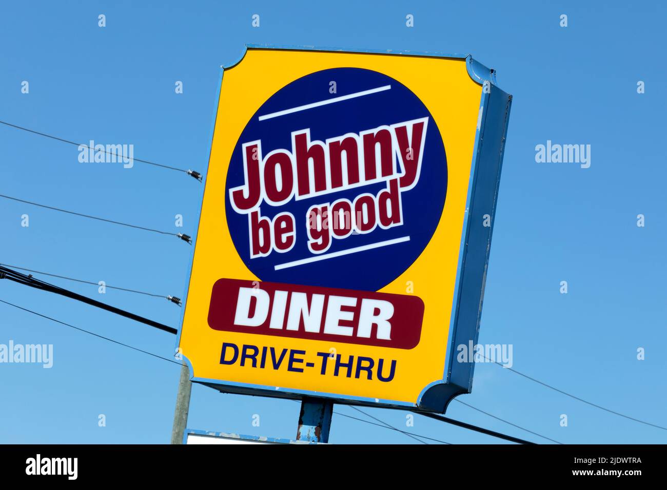 Insegna per Johnny Be Good Dinner e Drive-Tru situato a Parigi Ontario Canada. Foto Stock