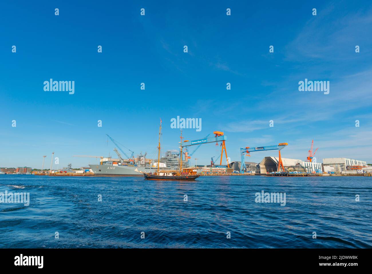 Costruzione navale , porto navale principale Kiel, Kiel Fjord, Mar Baltico, Schleswig-Holstein, Germania settentrionale Foto Stock