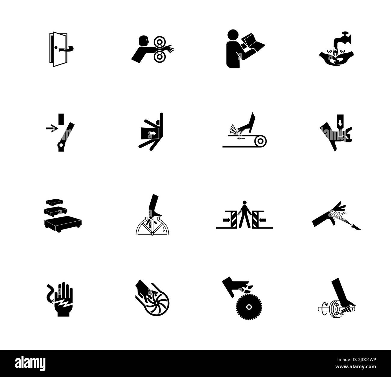 Segnali di avvertenza,etichette icone di pericolo industriale Sign Isolated on White background,Illustrazione vettoriale Illustrazione Vettoriale