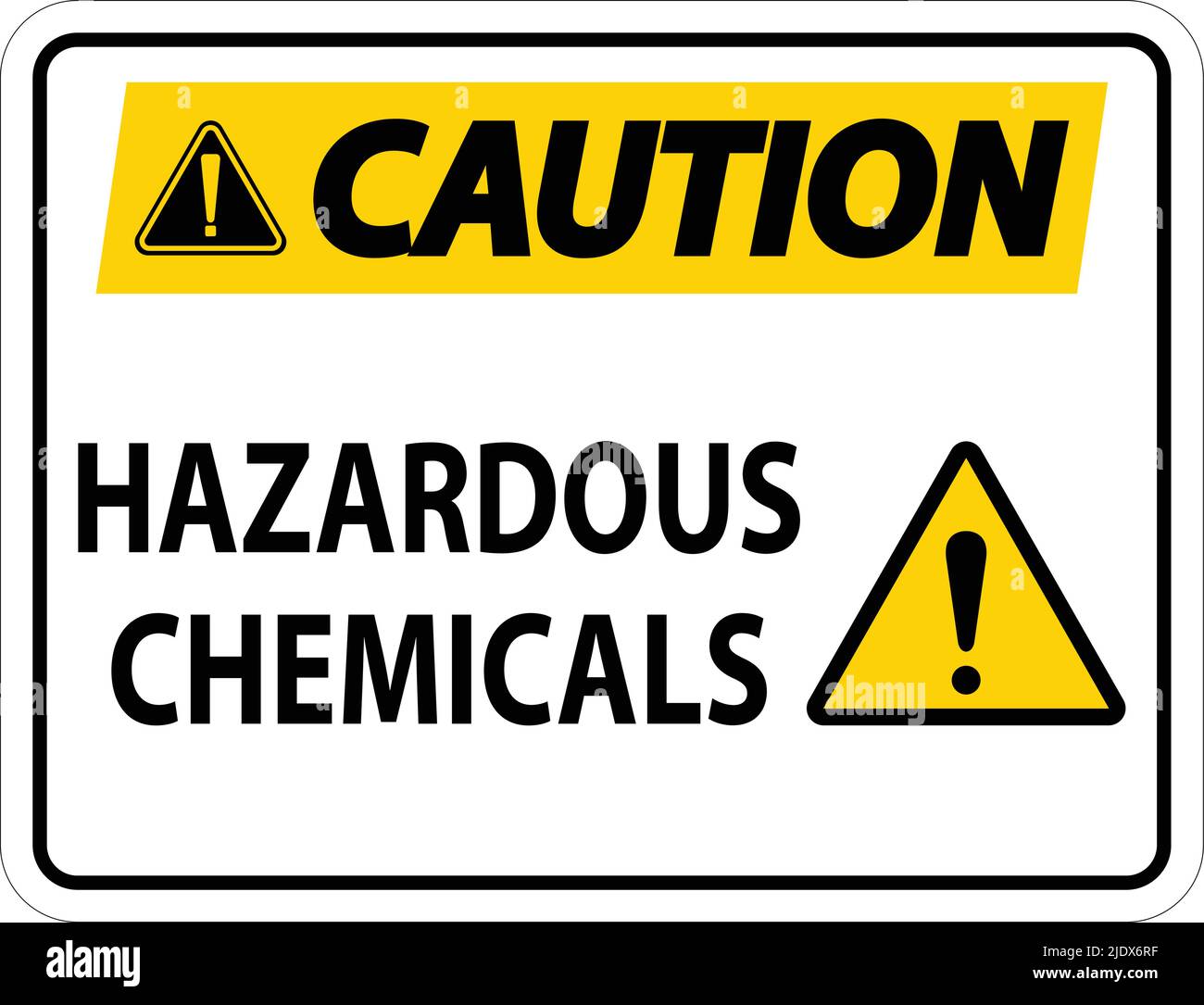 Attenzione sostanze chimiche pericolose firmare su sfondo bianco Illustrazione Vettoriale