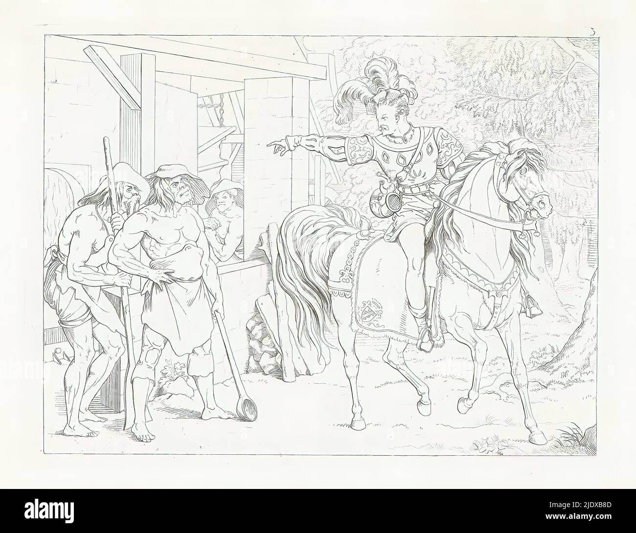 Nobile di un fabbro, Frigolin di Schiller (titolo della collana), Frigolin di Umrisse zu Schiller (titolo della collana), tipografo: Moritz Retzsch, (menzionato sull'oggetto), editore: J.G. Gotta'schen Buchhandlung, Stoccarda, 1823, carta, incisione, altezza 179 mm x larghezza 239 mm Foto Stock