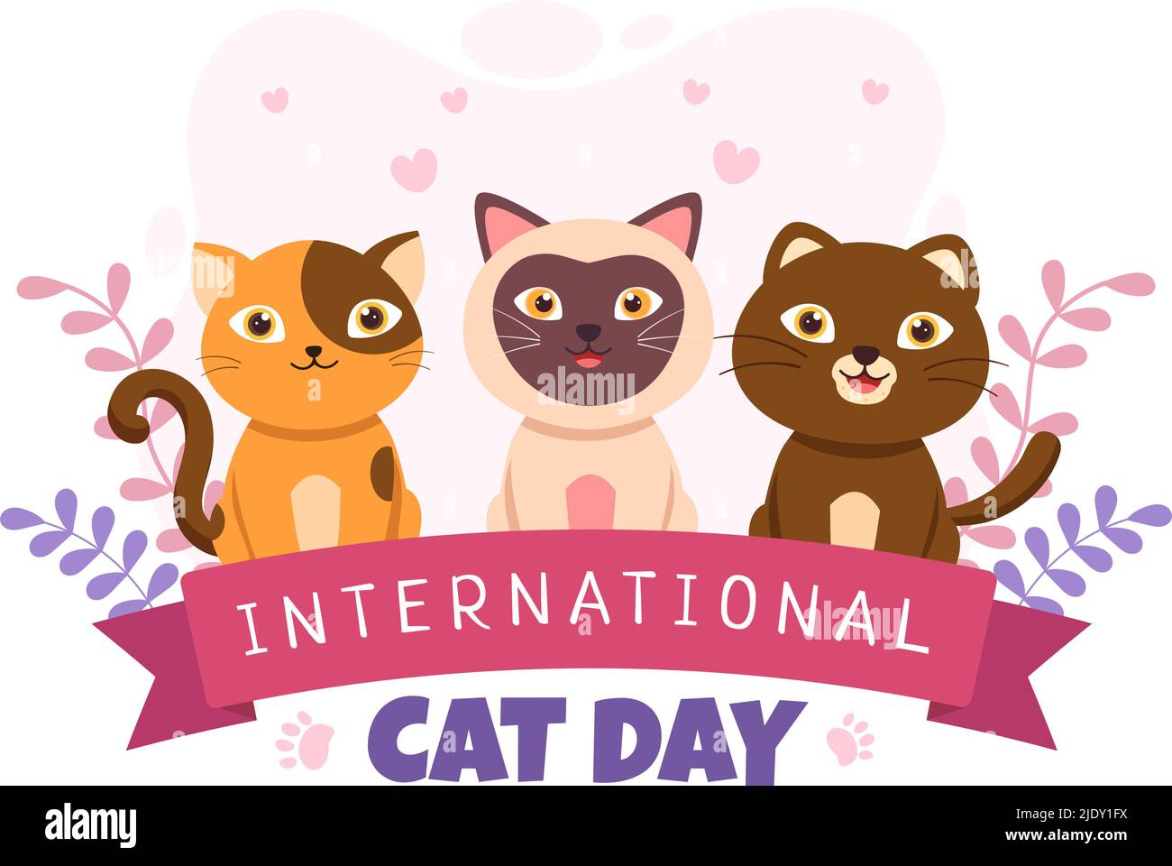 La Giornata internazionale del gatto celebra l'amicizia tra gli esseri umani e i gatti il mese di agosto in carino piatto sfondo illustrazione Illustrazione Vettoriale