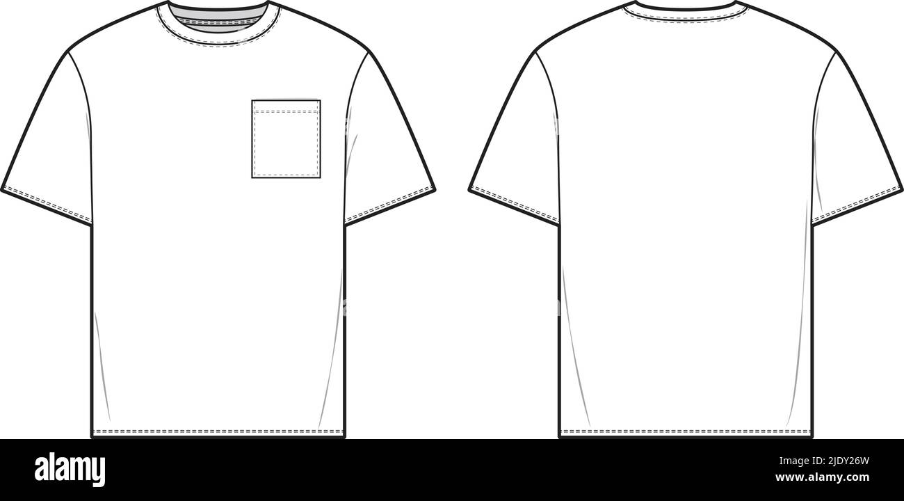 T-shirt tascabile disegno tecnico disegno tecnico CAD Illustrazione manica corta vuota modello di calzoleria per Design e Tech Pack Illustrazione Vettoriale