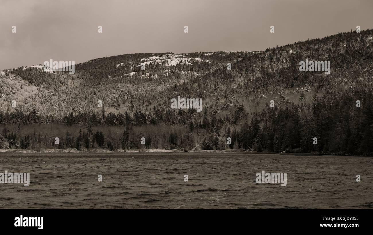 Stagno di Hadlock superiore nel Parco Nazionale di Acadia, Maine. Bianco e nero Foto Stock