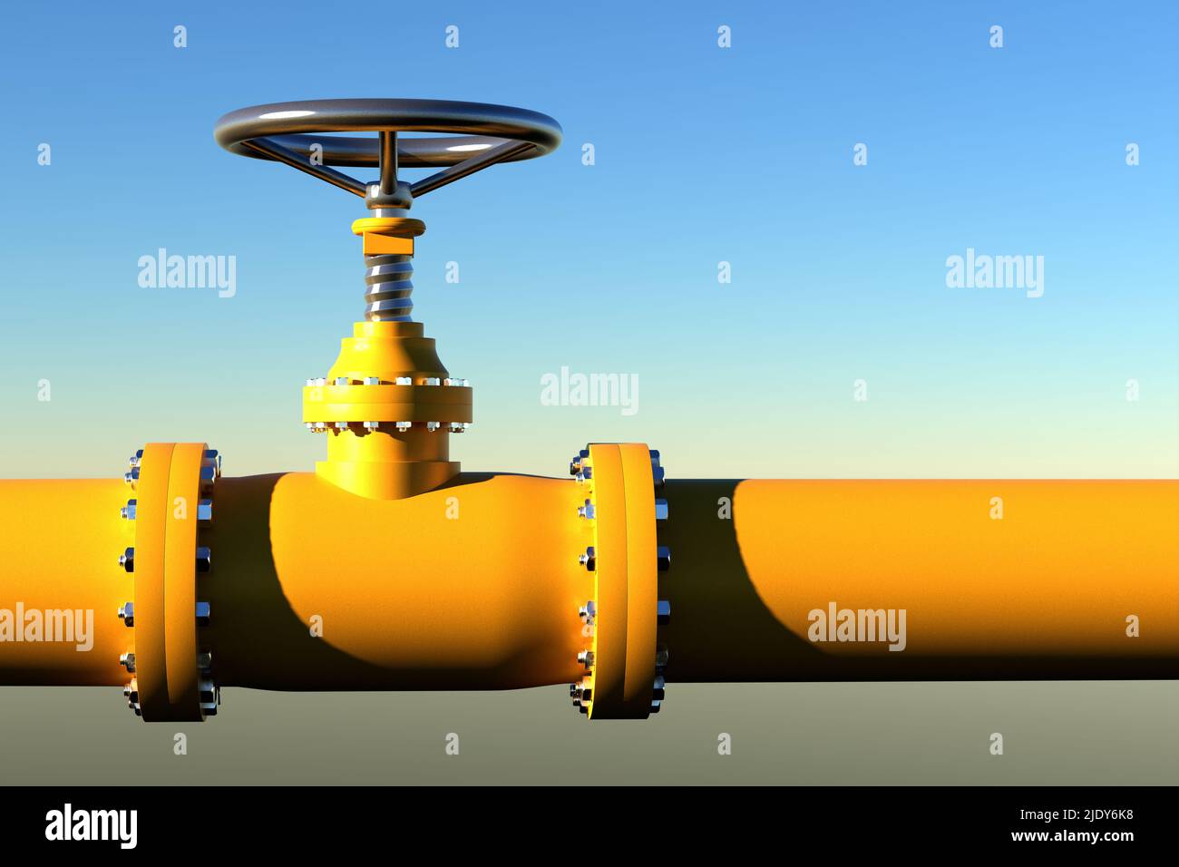 Rubinetto del tubo del gas giallo. 3D Illustrazione Foto Stock