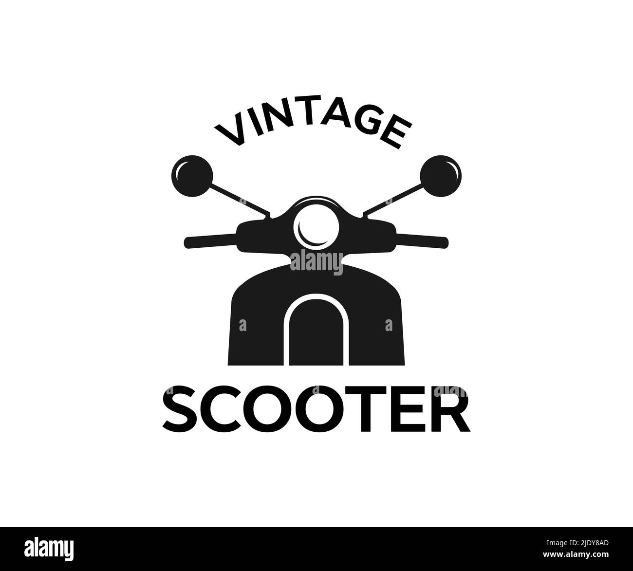 Logo scooter vintage moto. Disegno e illustrazione vettoriale scooter, scooter o ciclomotore. Illustrazione Vettoriale