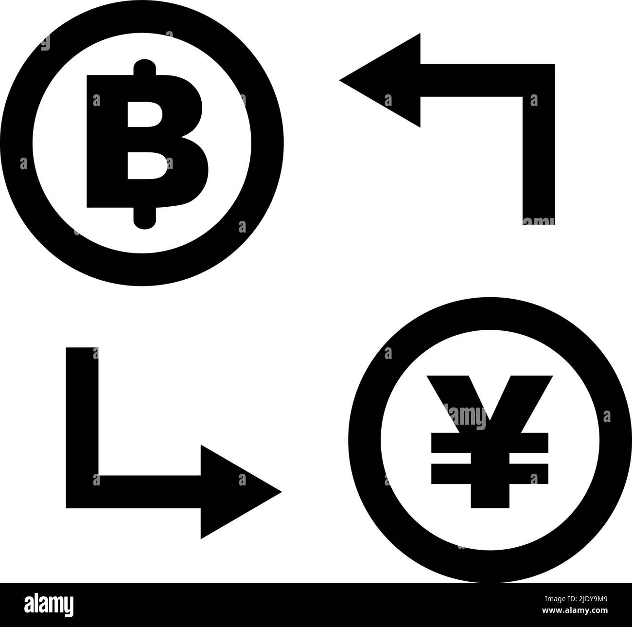 Cambia icona per Baht e Yen. Cambio valuta. Vettore modificabile. Illustrazione Vettoriale