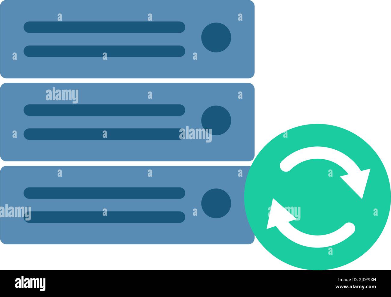 Server e icona di sincronizzazione. Aggiornamento dei dati. Vettore modificabile. Illustrazione Vettoriale