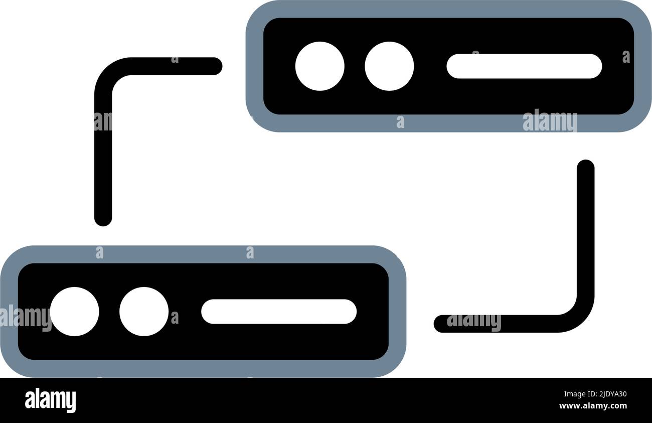 Comunicazione dati da server a server. Servizi di hosting Web. Vettore modificabile. Illustrazione Vettoriale