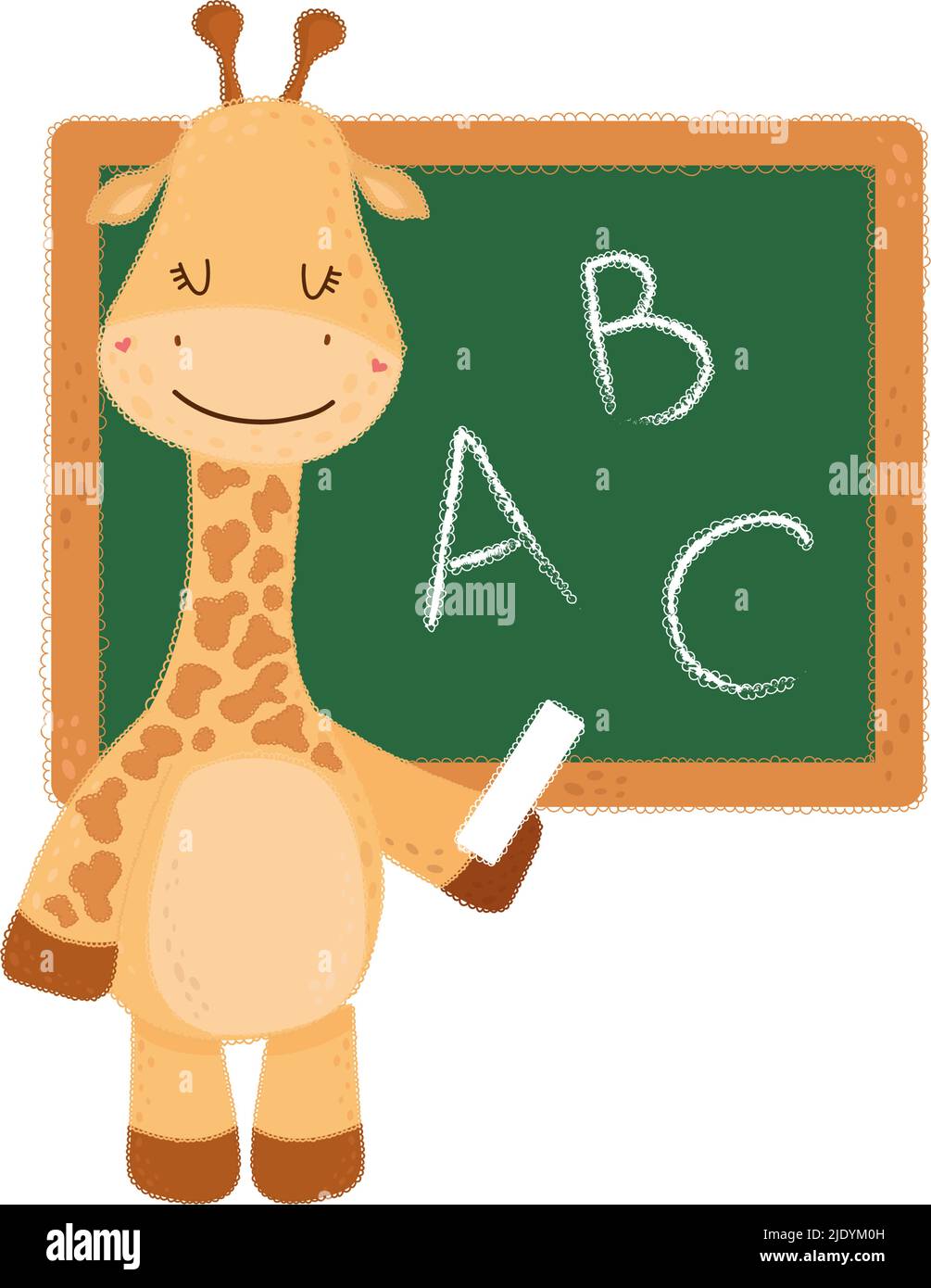 Clipart Giraffe in stile cartoon. Simpatico clip Art Giraffe vicino alla lavagna. Illustrazione vettoriale di un animale della scuola per gli adesivi, acquazzone del bambino Illustrazione Vettoriale