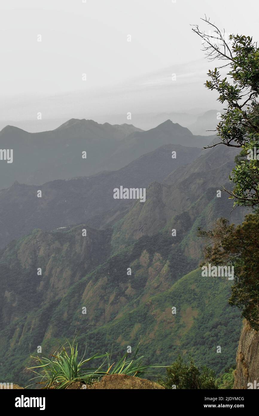 vista panoramica delle colline di palani o delle montagne di palani, (parte meridionale della catena montuosa dei ghiati occidentali) da kodaikanal a tamilnadu, india Foto Stock