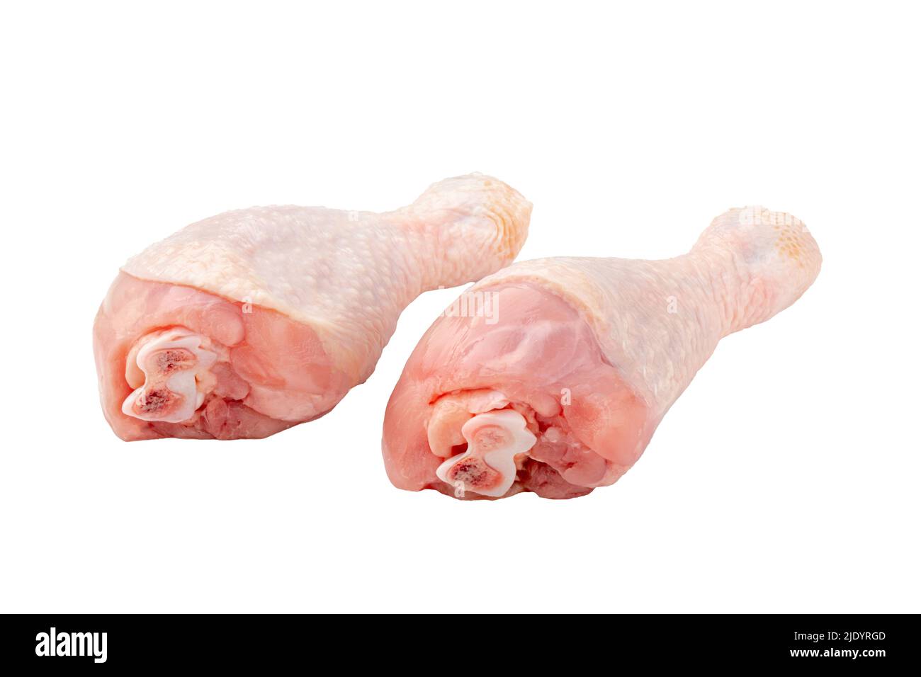 Isolati due cosce di pollo crudo fresco Foto Stock