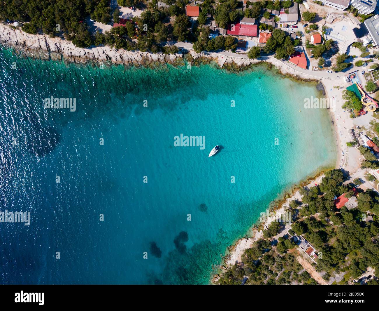 Colpo di drone, spiaggia di Slanica, Murter, isola di Murter, Dalmazia, Croazia Foto Stock