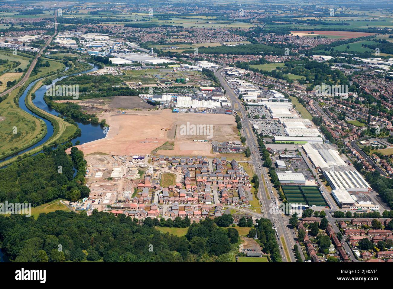 Una vista aerea di New Housing su Wheatley Hall Road, City of Doncaster, South Yorkshire, Northern England, UK Foto Stock