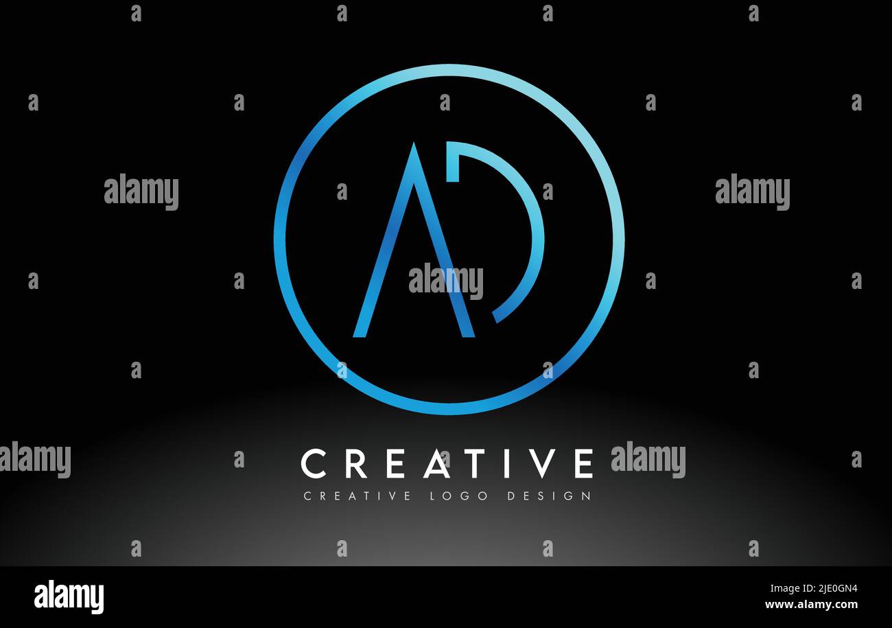 Neon Blue ad Letters Logo Design sottile. Illustrazione del concetto di lettera pulita semplice e creativa. Illustrazione Vettoriale