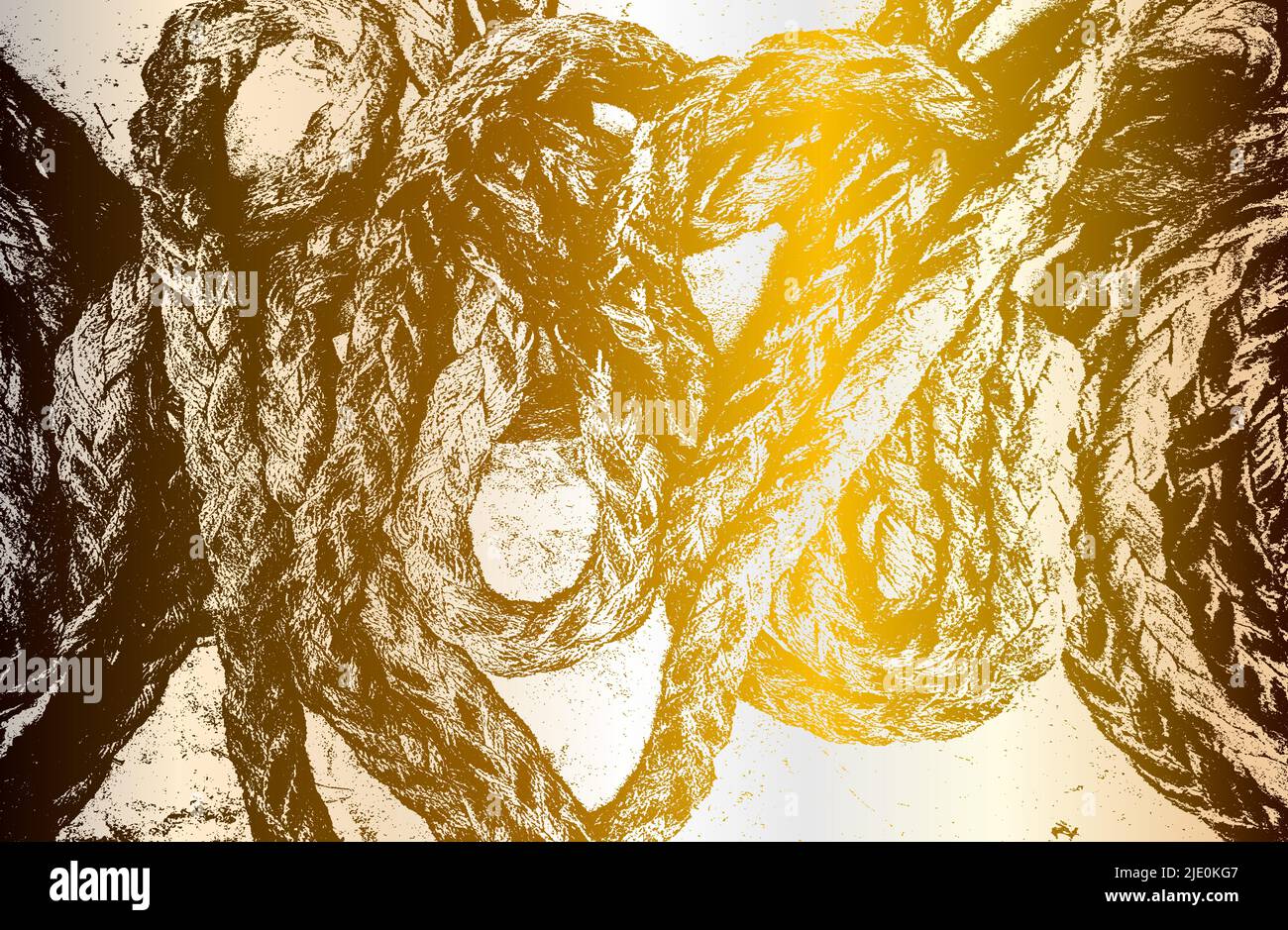 Fondo in metallo dorato di lusso con corda intrecciata in angosciato, struttura del cavo. Illustrazione vettoriale Illustrazione Vettoriale
