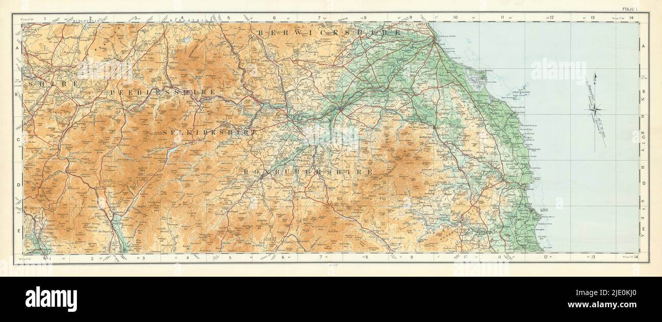 Scottish Borders Berwickshire Peebles Roxburgh Selkirk. ORDNANCE Survey 1922 mappa Foto Stock