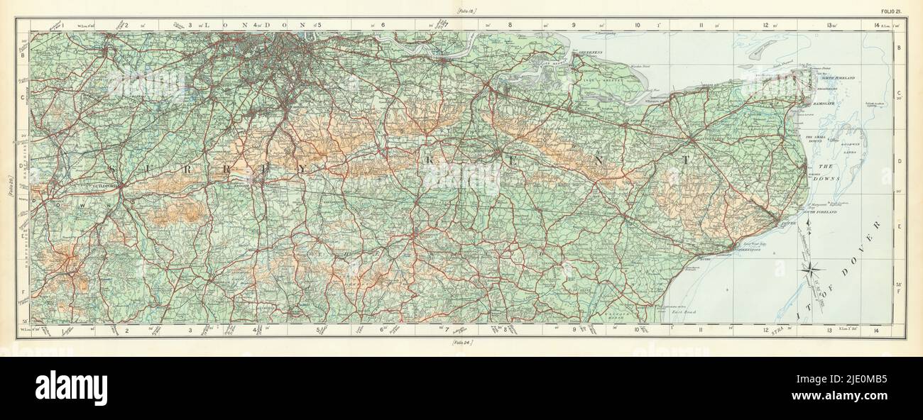 Surrey Hill, Kent Downs e South London. Mappa dell'INDAGINE sull'ORDNANCE di High Weald 1922 Foto Stock