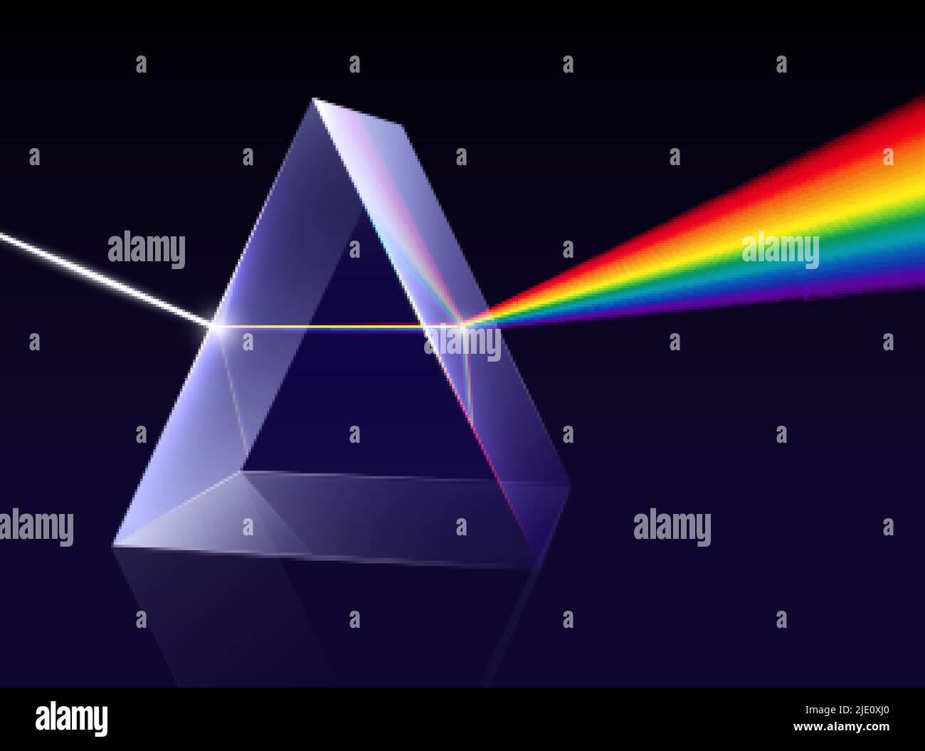 Composizione realistica dello spettro della luce del prisma con raggio arcobaleno di luce che passa attraverso l'illustrazione vettoriale del prisma a forma di 3D trasganti Illustrazione Vettoriale