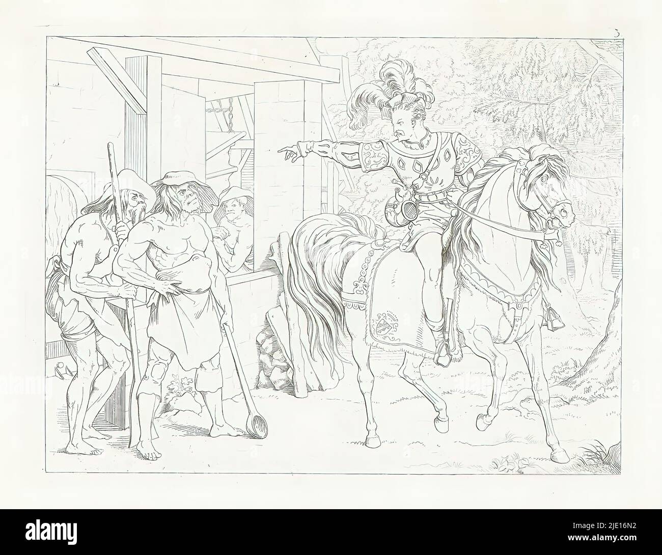 Nobile di un fabbro, Frigolin di Schiller (titolo della collana), Frigolin di Umrisse zu Schiller (titolo della collana), tipografo: Moritz Retzsch, (menzionato sull'oggetto), editore: J.G. Gotta'schen Buchhandlung, Stoccarda, 1823, carta, incisione, altezza 179 mm x larghezza 239 mm Foto Stock