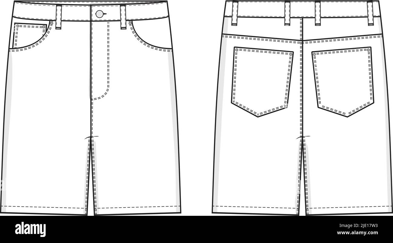Jean Shorts Flat disegno tecnico Illustrazione Five Pocket Classic Blank Streetwear modello di riempimento per Design e Tech Pack CAD Denim Illustrazione Vettoriale